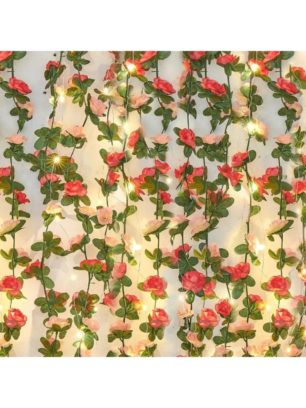 12 Pcs 99Ft Pink Floral Garland with Lights - Rose Vine Decor for Parties